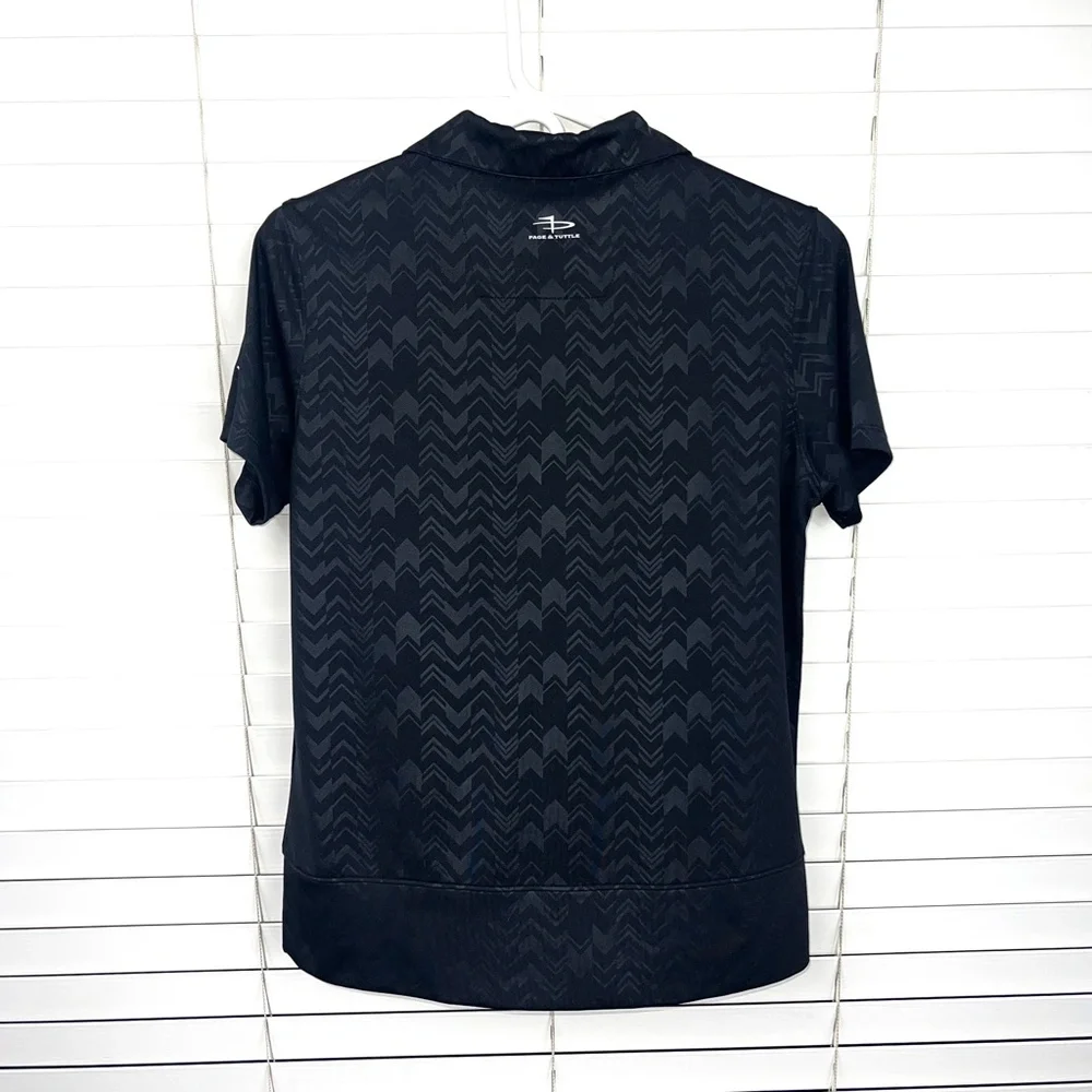 ⏳|•PAGE & TUTTLE•| Black Print Cool Swing Collared Short Sleeve V-Neck Golf Shir - Picture 3 of 13